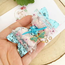 Load image into Gallery viewer, Dragonfly Transparent and Glitter Hair Bow Headband or Clip
