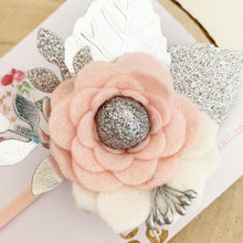 Load image into Gallery viewer, Felt flower clip or headband - blush and silver flower headband
