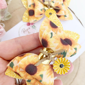 Sunflower charm Glitter Hair Bow Headband or Clip