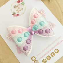 Load image into Gallery viewer, Rainbow Pop It  Embroidered Leatherette and Glitter Bow Headband or Clip
