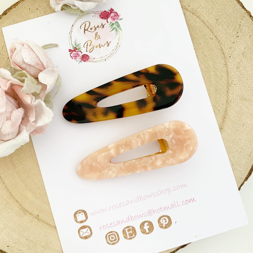 Tortoise shell and peach blush hair clip set