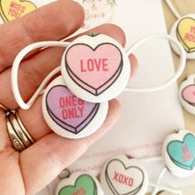 Load image into Gallery viewer, Valentines Day Love Heart Conversation Candy Bobble Hair Ties Set of 2
