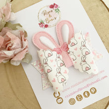 Load image into Gallery viewer, Bunny Ears Hair Bow Headband or Clip - Pink Sequin Bunny Rabbit Ears Hair Bow
