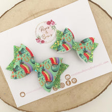 Load image into Gallery viewer, St Patrick’s Day Shamrock Glitter Hair Bow Headband or Clip
