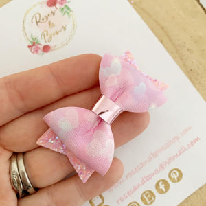 Pink Heart Valentines Hair Bow Headband or Clip