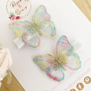 Rainbow embroidered butterfly clip