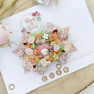 Easter Bunny Wreath Hair Bow Headband or Clip
