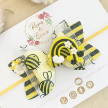 Load image into Gallery viewer, Bee Rainbow Hair Bow clip or headband
