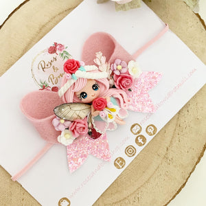 Pink Fairy Glitter Hair Bow Headband or Clip