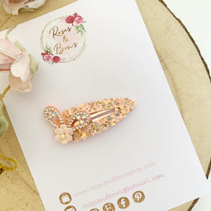 Peach rhinestone Dainty Bunny Ears Easter Snap Clip