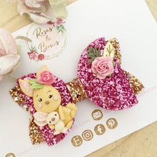 Load image into Gallery viewer, Bunny Gold and Pink Hair Bow Headband or Clip
