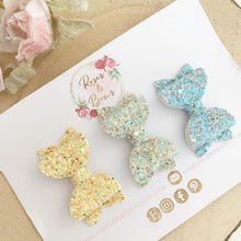 Load image into Gallery viewer, Blue, Green and Lemon Glitter First clip set / Fine Hair Clip Set
