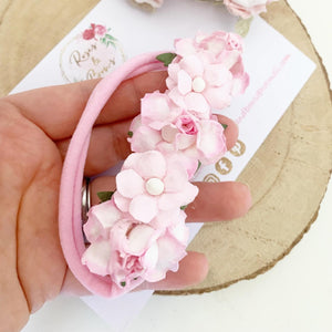 Pink flower crown nylon headband - Flower Crown Headband