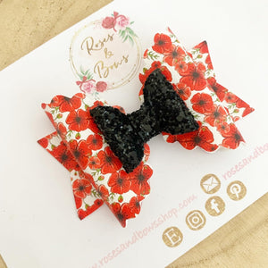 Poppy Glitter Bow Headband or Clip