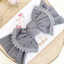 Load image into Gallery viewer, Grey Nylon Pom Pom Trim Headwrap Headband
