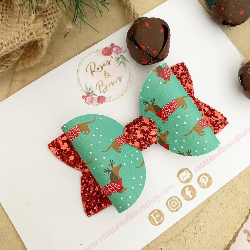Christmas dachshund hair bow Headband or Clip