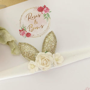 Dainty Bunny Ears Easter headband - White and Gold Headband