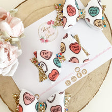 Load image into Gallery viewer, Love Heart Hair Bow - conversation candy Headband or Clip
