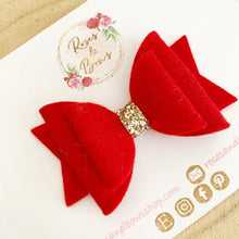 Load image into Gallery viewer, Red Felt and Glitter Hair Bow Clip or Headband
