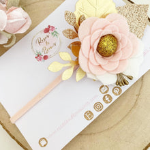 Load image into Gallery viewer, Felt flower clip or headband - blush and gold flower headband
