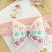 Load image into Gallery viewer, Rainbow Pop It  Embroidered Leatherette and Glitter Bow Headband or Clip
