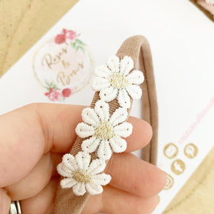 Gold Daisy headband - nude nylon headband