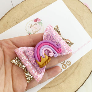 Princess Crown Rainbow Glitter Hair Bow