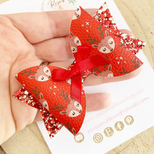 Red reindeer Hair Bow Headband or Clip