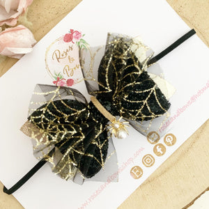 Gold Spider Glitter Bow Headband or Clip