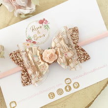 Load image into Gallery viewer, Rose Gold Easter Bunny Hair Bow Headband or clip
