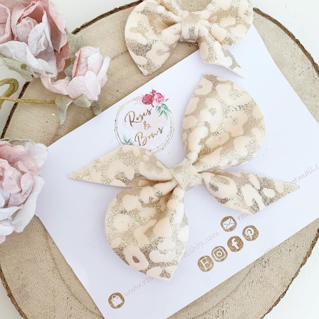 Gold Leopard Hair Bow Headband or Clip