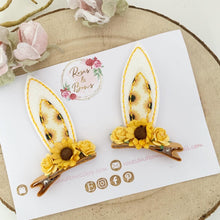 Load image into Gallery viewer, Sunflower Stand Up Bunny Ear Clips - Easter Bunny Clips
