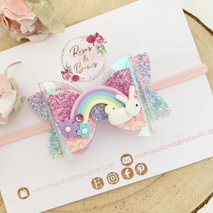 Transparent Rainbow Bunny Hair Bow Headband or Clip