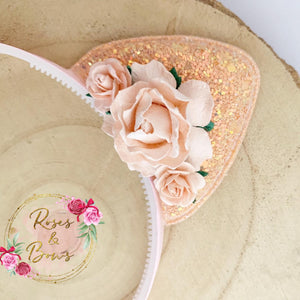 Peach glitter cat ears headband