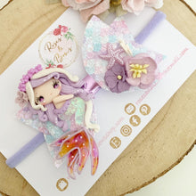 Load image into Gallery viewer, Purple Mermaid Glitter Hair Bow Headband or Clip
