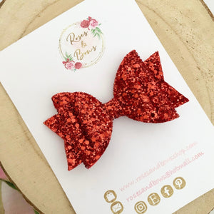 Red Glitter Hair Bow - Glitter Hair Bow Hair Clip or Headband