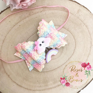 Rainbow Cloud Glitter Hair Bow Clip or Headband