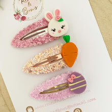 Load image into Gallery viewer, Easter scalloped snap clip set - Easter bunny, carrot and egg set
