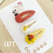 Load image into Gallery viewer, Summer lady bird, bee, daisy and sunflower scalloped snap clip set
