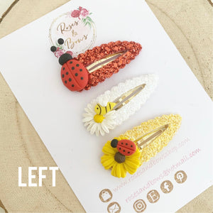 Summer lady bird, bee, daisy and sunflower scalloped snap clip set