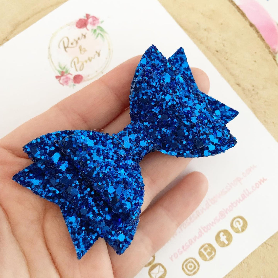 Royal Blue Glitter Hair Bow - Blue Glitter Hair Bow Hair Clip or Headband