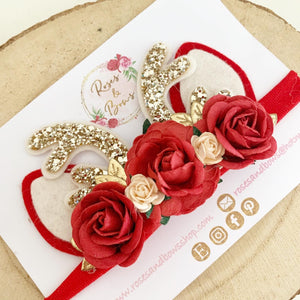 Red Christmas antler headband - Girls Hairband - Photo Prop