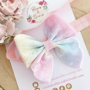 Velvet Ombré Rainbow Sailor Bow Headband or Clip