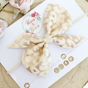 Gold Leopard Hair Bow Headband or Clip
