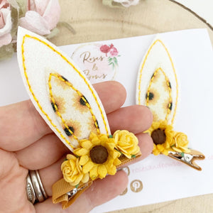 Sunflower Stand Up Bunny Ear Clips - Easter Bunny Clips