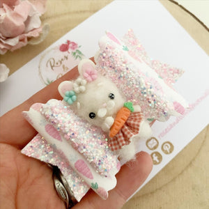Fluffy Easter Bunny Hair Bow Headband or Clip