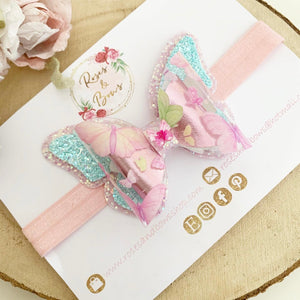 Butterfly Glitter Hair Bow Headband or Clip