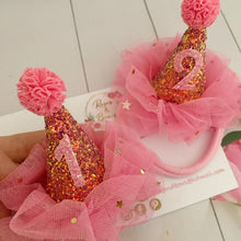 Load image into Gallery viewer, Pink Mini Birthday Party Hat - cake smash prop - birthday accessory
