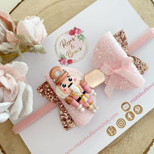 Load image into Gallery viewer, Christmas nutcracker Pink and Rose Gold Hair Bow Clip or Headband
