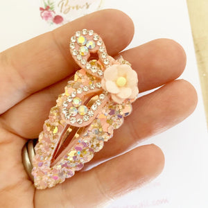 Peach rhinestone Dainty Bunny Ears Easter Snap Clip